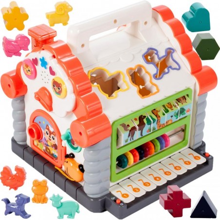 Casuta interactiva multifunctionala cu pian, 6 figurine, plastic, multicolor
