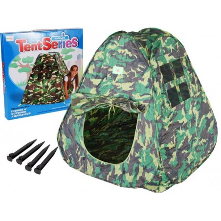 Cort de joaca militar pentru copii, interior/exterior, inchidere velcro, 2 ferestre, verde