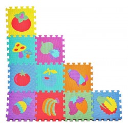 Covor educativ pentru copii tip puzzle cu fructe, 10 piese, spuma poliuretanica, multicolor