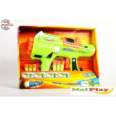 Pistol pentru copii cu lansator cartuse din spuma, plastic, verde