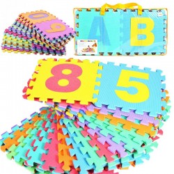 Covor educativ tip puzzle cu cifre si litere, 36 piese, spuma poliuretanica, multicolor