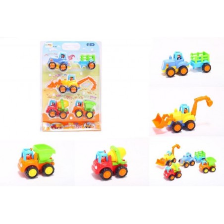 Set 4 masinute de constructii, betoniera, excavator, tractor cu remorca, basculanta, plastic, multicolor