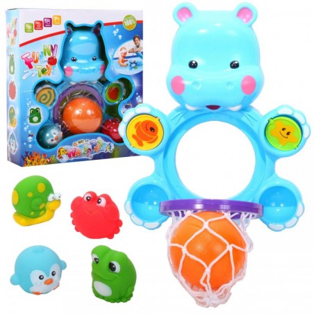 Jucarie de baie pentru copii, hipopotam, prindere cu ventuze, plastic, multicolor