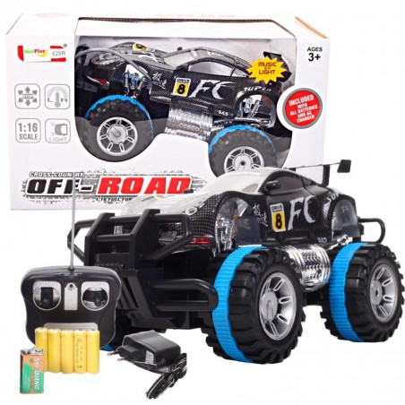 Masinuta off-road cu telecomanda, emite sunete si lumini, plastic, negru