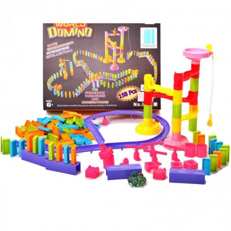 Cuburi domino pentru copii cu pista, 158 piese, plastic, multicolor
