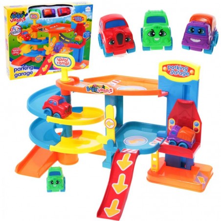 Parcare supraetajata pentru copii, 3 masinute incluse, plastic, multicolor