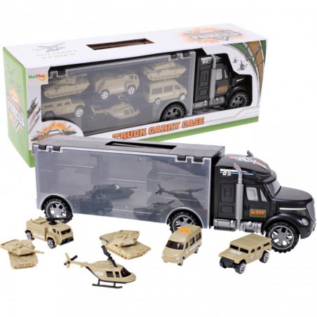 Camion cu vehicule militare, plastic, multicolor