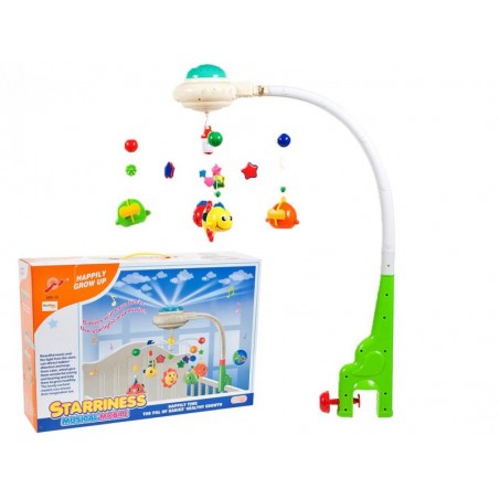 Carusel de plus pentru carucior/patut, proiector stele, emite sunete, plastic, multicolor