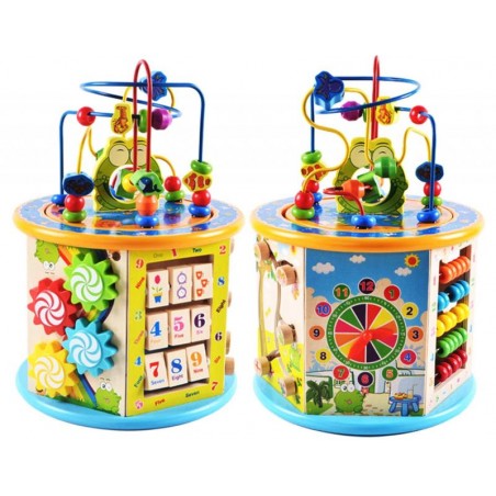 Cub educativ 8 in 1 din lemn pentru copii, numara, forme geometrice, lemn, multicolor