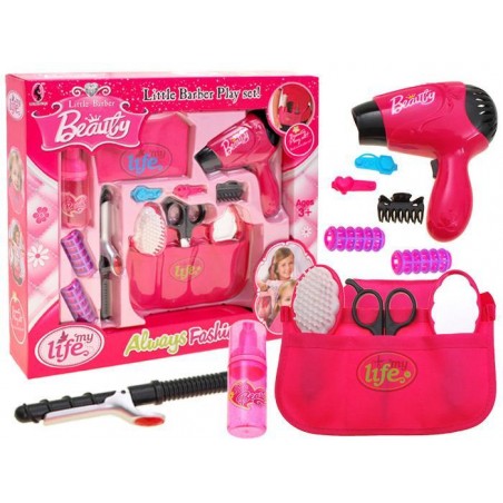 Set coafura pentru copii, accesorii incluse, uscator, ondulator, plastic, roz