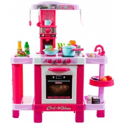 Bucatarie pentru copii cu cuptor, accesorii incluse, aparat cafea, alimente, oala, tigaie, plastic, multicolor