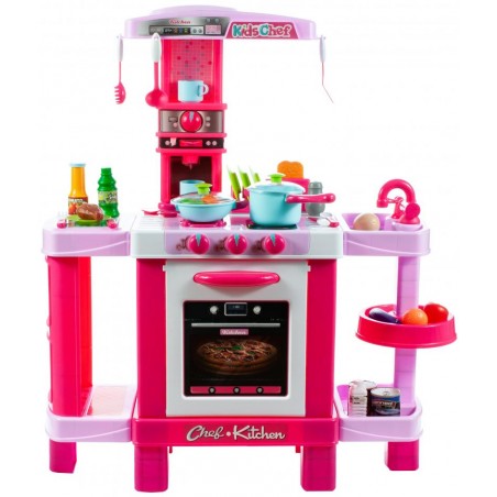 Bucatarie pentru copii cu cuptor, accesorii incluse, aparat cafea, alimente, oala, tigaie, plastic, multicolor