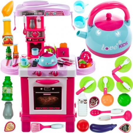 Bucatarie pentru copii cu inductie/ceainic, accesorii incluse, aparat cafea, oala, tigaie, plastic, multicolor