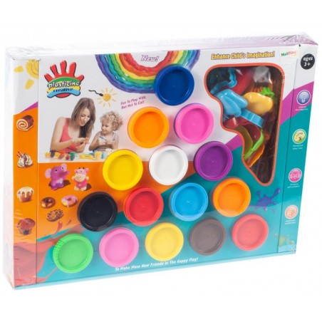 Set plastelina cu matrite, 15 culori, 16 matrite, seringa, plastic, multicolor
