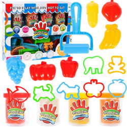 Set plastelina cu matrite, 4 culori, 16 matrite, seringa, rola, plastic, multicolor