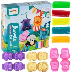 Set de joaca cu plastilina, animale salbatice, 6 forme incluse, multicolor