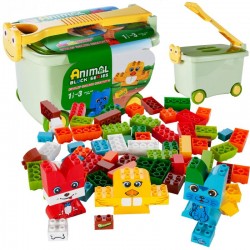 Cuburi constructie cu animalute pentru copii, spatiu depozitare inclus, plastic, multicolor
