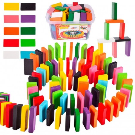 Cuburi domino pentru copii, cutie depozitare inclusa, 200 piese,plastic, multicolor