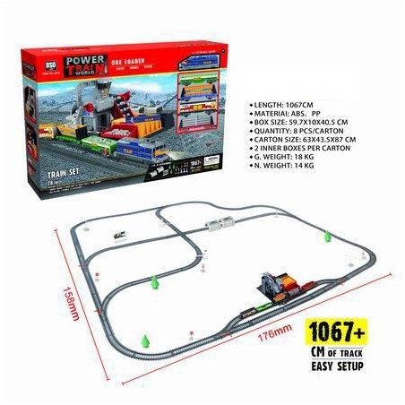 Set trenulet eletric cu sine, emite sunete, accesorii incluse, vagoane, locomotiva, tunel, 1067 cm, plastic, multicolor