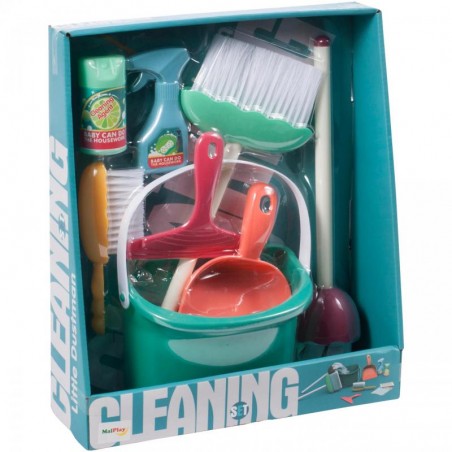Set curatare pentru copii, 10 piese, mop, perie, burete, galeata, plastic, multicolor