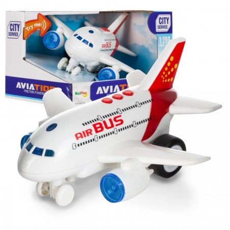 Avion de jucarie interactiv, efecte sunet si lumini, voce insotitor bord, plastic, alb/rosu