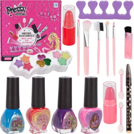 Set machiaj pentru copii, ruj, farduri, oja, acetona, separator, luciu, plastic, multicolor