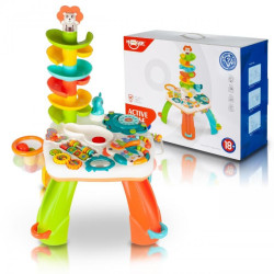 Masa interactiva pentru copii, emite sunete, figurine incluse, tobogan, omida, fluture, 46 x 46 x 75 cm, plastic, multicolor