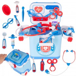 Trusa medicala pentru copii, melodii, accesorii incluse, penseta, termometru, cleste, ochelari, oglinda, plastic, albastru
