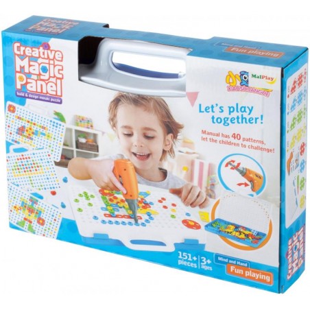 Blocuri puzzle cu surubelnita,151 piese, plastic, multicolor