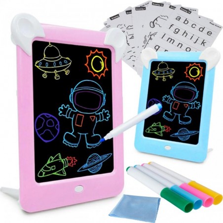 Tableta pentru desenat LCD cu marker 3D, 4 culori incluse, efecte lumini, 14 x 18,5 cmm, plastic, multicolor
