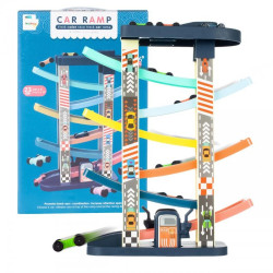Tobogan supraetajat cu masinute, 6 masinute incluse, 30 x 13 x 41 cm, multicolor, plastic