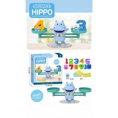 Jucarie interactiva hipopotam in echilibru, 10 numere incluse, 11 figurine, carti de joc, plastic, multicolor