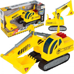 Excavator cu senile pentru copii, efecte sunete si lumini, 13 x 10 x 20 cm, plastic, galben