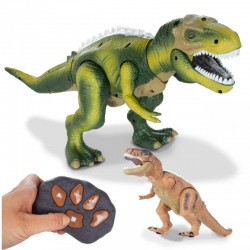 Dinozaur cu telecomanda interactiv, emite sunete si lumini, merge, danseaza, plastic, verde