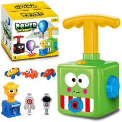 Jucarie interactiva lansator baloane, 12 baloane incluse, 2 figurine zburatoare, 2 masinute, plastic, multicolor