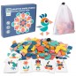 Puzzle educativ cu forme geometrice, 201 piese, 24,5 x 21 x 3,8 cm, lemn, multicolor