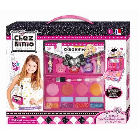 Set cosmetica pentru fetite, accesorii incluse, farduri, ruj, oja, plastic, multicolor