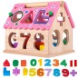Puzzle educativ casuta, numere, forme geometrice, lemn, multicolor