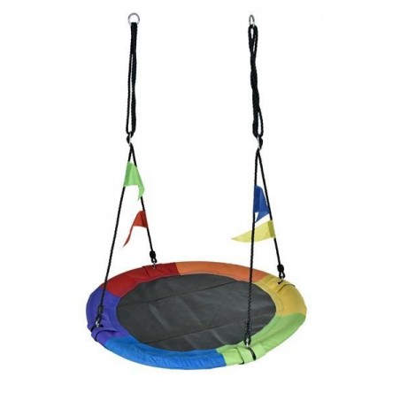 Leagan suspendat pentru copii interior/exterior, franghii cu inele, sezut 100 cm, multicolor