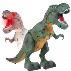 Dinozaur interactiv pentru copii, emite sunete si lumini, merge, plastic, alb