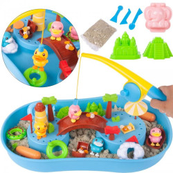 Joc interactiv pentru copii prinderea ratustelor , 2 undite, 4 ratuste, barca, magneti, nisip, plastic, multicolor