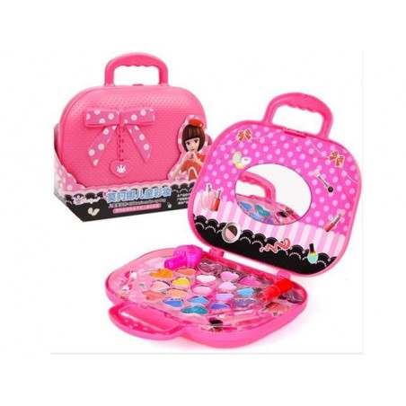 Set manechiura pentru copii tip poseta, oglinda, penseta, lac, pila,sclipici, plastic, roz