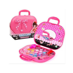 Set manechiura pentru copii tip poseta, oglinda, penseta, lac, pila,sclipici, plastic, roz