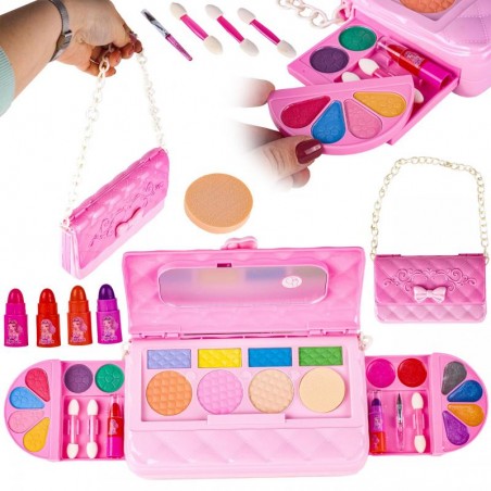 Set manichiura pentru copii tip poseta, oglinda, penseta, lac, pila, sclipici, plastic, roz