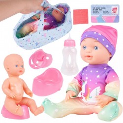 Papusa bebelus interactiva cu olita/marsupiu, accesorii incluse,  13 x 8 x 30 cm, plastic, multicolor