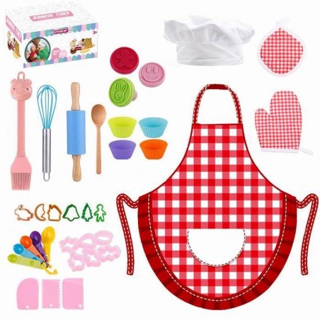 Set bucatarie pentru copii, 36 piese, boneta, manusi, sort, rola, tel, spatula, multicolor