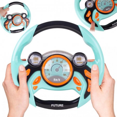 Volan interactiv pentru copii, efecte sunete si lumini, claxon, plastic, multicolor, 25 x 3,5 x 24 cm