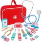 Trusa medicala pentru copii, accesorii incluse, otoscop, foarfece, ciocan, termometru, pastile, lemn, multicolor