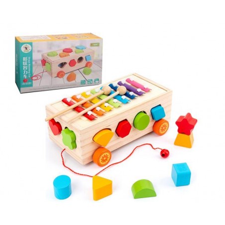 Masinuta pentru copii cu sortator, 12 forme incluse, lemn, multicolor