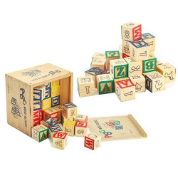 Blocuri educative din lemn, 48 piese, animale, alimente, litere, cifre, 3 cm